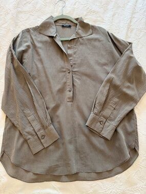Massimo Dutti Brown Pinstripe Button-Front Casual Shirt